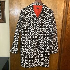 600 West 100% Cotton Trench Coat Sz L Geometric Print Brown/White Retro Boho